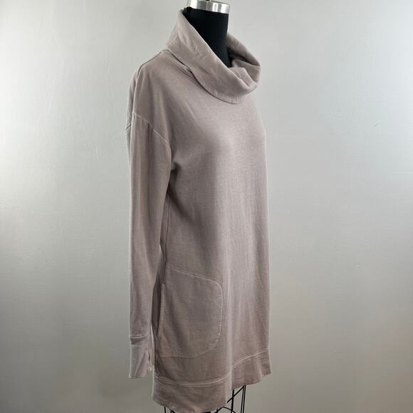 ATHLETA Eco Wash Pink Long Sleeve Turtleneck Sweatshirt Pocket Dress Tunic Sz M - Picture 3 of 10